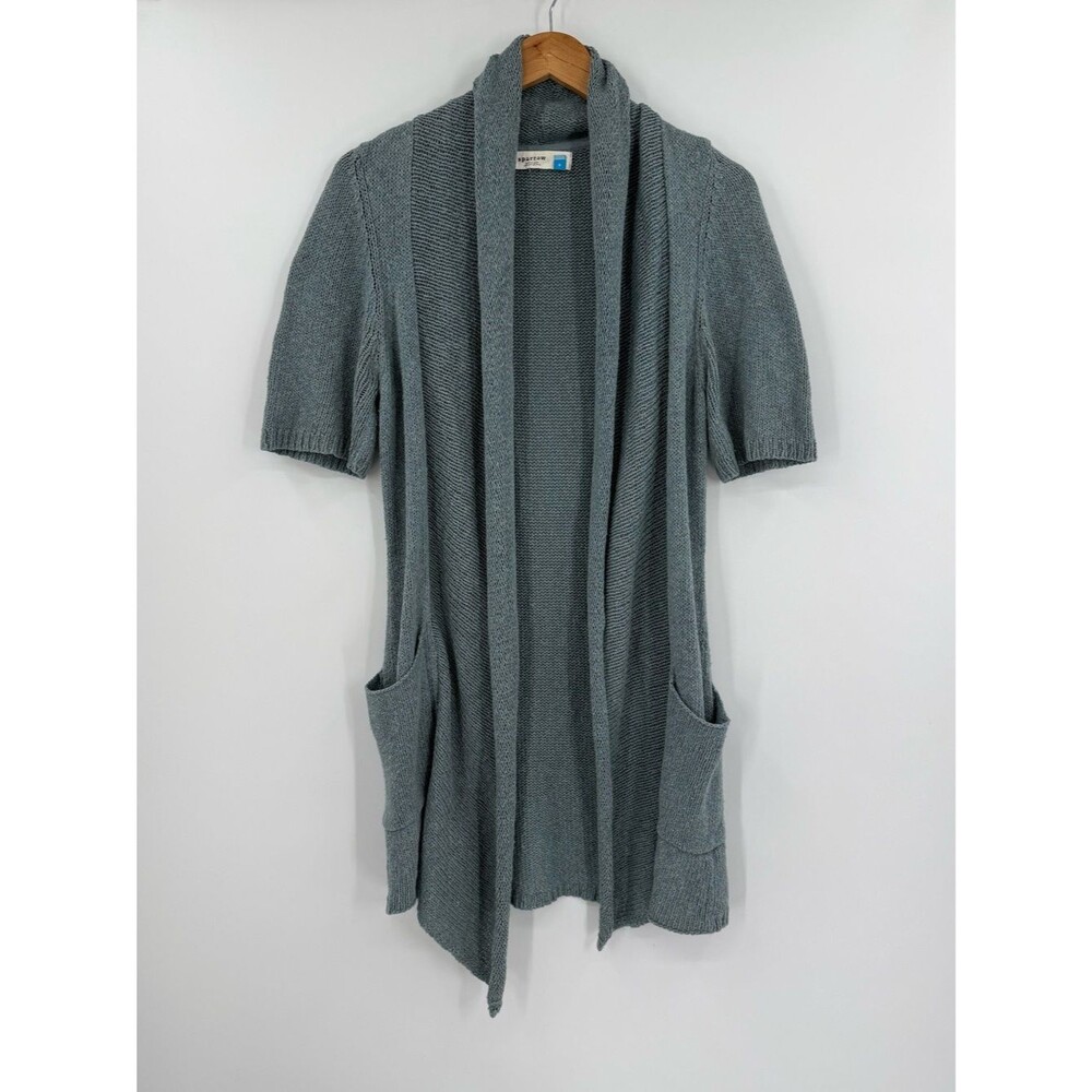 Anthropologie Sparrow Open Front Short Sleeve Longline Cardigan | Slate Blue | S
